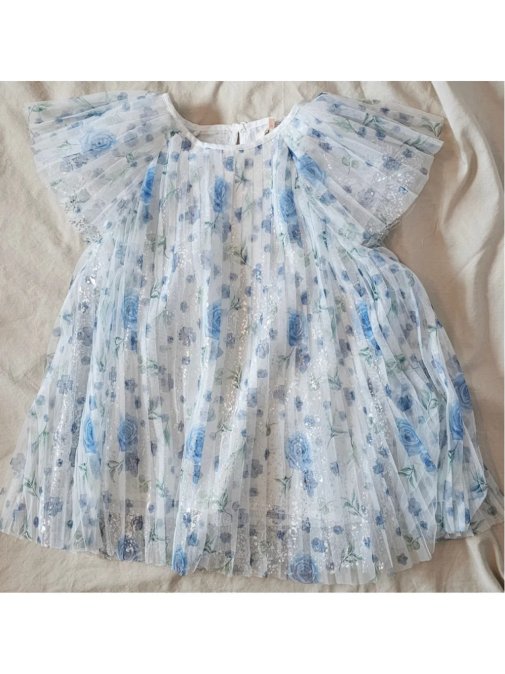 Doe A Dear Floral Tulle Dress Toddler Girls Size 2T White and Blue